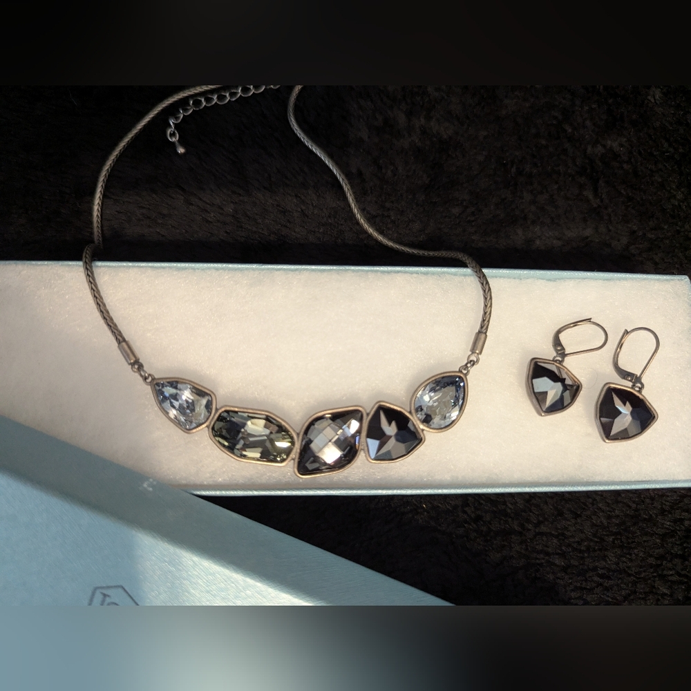 Touchstone Crystal Silver And Black Necklace Set - Picture 2 of 2